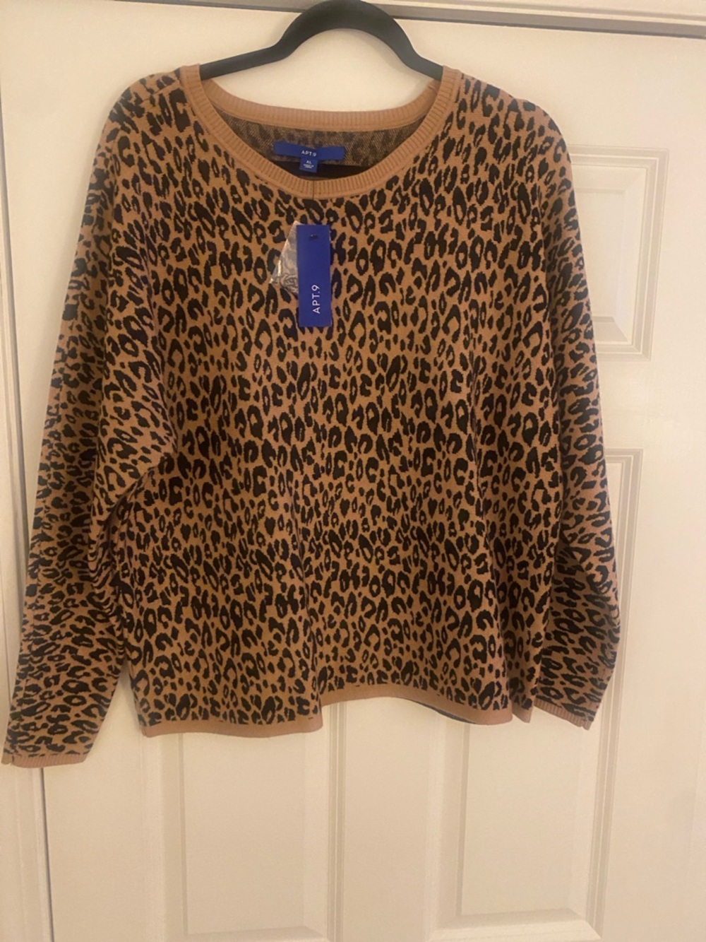 Apt. 9 Tan and Black Leopard Crewneck Sweater